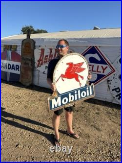 Vintage Mobil Pegasus Gasoline Porcelain Keyhole Metal Sign Gas Oil 36x34 2 side