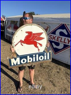 Vintage Mobil Pegasus Gasoline Porcelain Keyhole Metal Sign Gas Oil 36x34 2 side