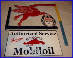 Vintage Mobil Pegasus Socony & Gargoyle Porcelain Metal Gasoline Oil Flange Sign