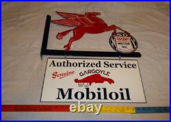 Vintage Mobil Pegasus Socony & Gargoyle Porcelain Metal Gasoline Oil Flange Sign Vintage Mobil Pegasus Socony & Gargoyle Porcelain Metal Gasoline Oil Flange Sign