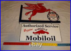 Vintage Mobil Pegasus Socony & Gargoyle Porcelain Metal Gasoline Oil Flange Sign