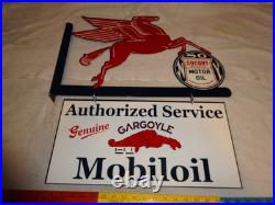Vintage Mobil Pegasus Socony & Gargoyle Porcelain Metal Gasoline Oil Flange Sign