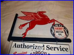 Vintage Mobil Pegasus Socony & Gargoyle Porcelain Metal Gasoline Oil Flange Sign