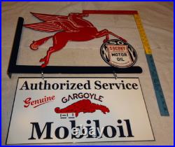 Vintage Mobil Pegasus Socony & Gargoyle Porcelain Metal Gasoline Oil Flange Sign
