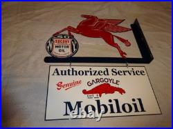 Vintage Mobil Pegasus Socony & Gargoyle Porcelain Metal Gasoline Oil Flange Sign