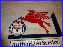 Vintage Mobil Pegasus Socony & Gargoyle Porcelain Metal Gasoline Oil Flange Sign