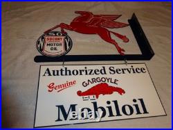 Vintage Mobil Pegasus Socony & Gargoyle Porcelain Metal Gasoline Oil Flange Sign