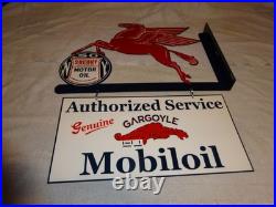 Vintage Mobil Pegasus Socony & Gargoyle Porcelain Metal Gasoline Oil Flange Sign