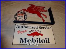 Vintage Mobil Pegasus Socony & Gargoyle Porcelain Metal Gasoline Oil Flange Sign