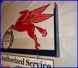 Vintage Mobil Pegasus Socony & Gargoyle Porcelain Metal Gasoline Oil Flange Sign