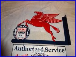 Vintage Mobil Pegasus Socony & Gargoyle Porcelain Metal Gasoline Oil Flange Sign