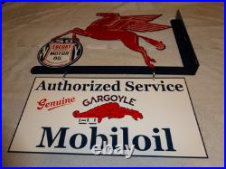 Vintage Mobil Pegasus Socony & Gargoyle Porcelain Metal Gasoline Oil Flange Sign