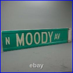 Vintage Moody Ave. Real Chicago Metal Street Road Sign Green White with Bracket