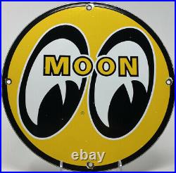 Vintage Moon Eyes Speed Equipment Porcelain Sign 11 3/4 Metal Gasoline Oil