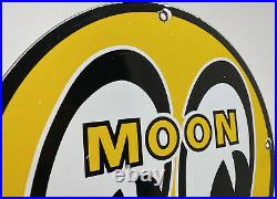 Vintage Moon Eyes Speed Equipment Porcelain Sign 11 3/4 Metal Gasoline Oil