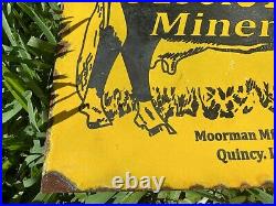Vintage MoorMans Minerals Porcelain Metal Flange Sign Gas Farm Animal Cow Feed