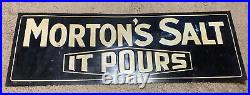 Vintage Morton Salt It Pours Original Metal Sign Advertisement Collectible
