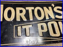 Vintage Morton Salt It Pours Original Metal Sign Advertisement Collectible