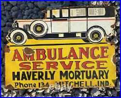 Vintage Mortuary Ambulance Porcelain Metal Sign Medical Gas Station Petroliana