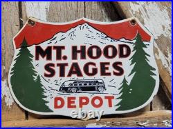 Vintage Mount Hood Stages Porcelain Sign Rare Old Motorcoach Bus Line Shield Car