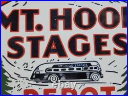 Vintage Mount Hood Stages Porcelain Sign Rare Old Motorcoach Bus Line Shield Car