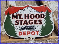 Vintage Mount Hood Stages Porcelain Sign Rare Old Motorcoach Bus Line Shield Car