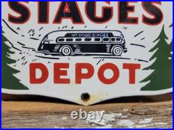 Vintage Mount Hood Stages Porcelain Sign Rare Old Motorcoach Bus Line Shield Car