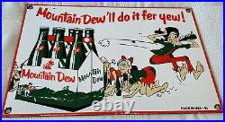 Vintage Mountain Dew Porcelain Metal Sign Soda Pop General Store Gas Station Oil