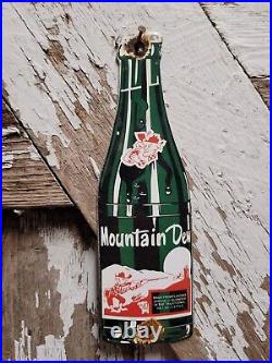 Vintage Mountain Dew Porcelain Soda Sign Metal Gas Beverage Bottle Advertising
