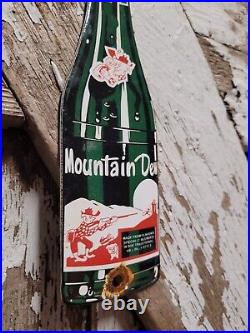 Vintage Mountain Dew Porcelain Soda Sign Metal Gas Beverage Bottle Advertising