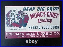 Vintage Muncey Chief Seed Corn Metal Sign