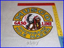Vintage Musgo Michigan's Mile Marker Gasoline 11 3/4 Porcelain Metal Oil Sign