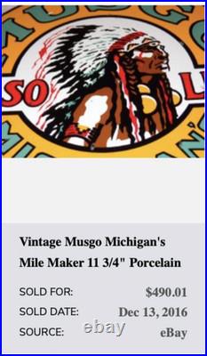 Vintage Musgo Michigan's Mile Marker Gasoline 11 3/4 Porcelain Metal Oil Sign