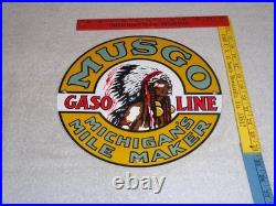 Vintage Musgo Michigan's Mile Marker Gasoline 11 3/4 Porcelain Metal Oil Sign