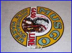 Vintage Musgo Michigan's Mile Marker Gasoline 11 3/4 Porcelain Metal Oil Sign