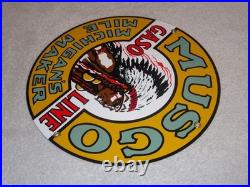 Vintage Musgo Michigan's Mile Marker Gasoline 11 3/4 Porcelain Metal Oil Sign
