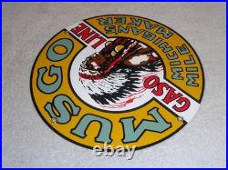 Vintage Musgo Michigan's Mile Marker Gasoline 11 3/4 Porcelain Metal Oil Sign