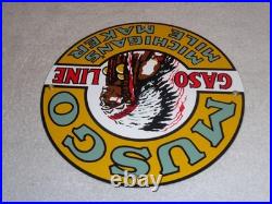 Vintage Musgo Michigan's Mile Marker Gasoline 11 3/4 Porcelain Metal Oil Sign