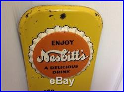 Vintage NESBITTS Orange SODA POP BOTTLE Metal ADVERTISING THERMOMETER SIGN G-311