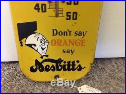 Vintage NESBITTS Orange SODA POP BOTTLE Metal ADVERTISING THERMOMETER SIGN G-311