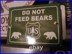 Vintage National Park Forest Service Sign Do Not Feed Bears Porcelain Metal