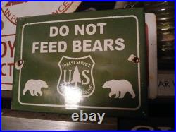 Vintage National Park Forest Service Sign Do Not Feed Bears Porcelain Metal