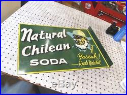 Vintage Natural Chilean Soda 1940's Flange Sign 21.5 X 15 With 1.5 Metal Flange