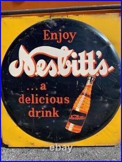 Vintage Nesbitts Orange Soda Fountain Pop Metal Tin Sign Bottle 32 square large