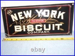Vintage New York Biscuit Company Fig Newton Porcelain Metal Candy Gas Oil Sign