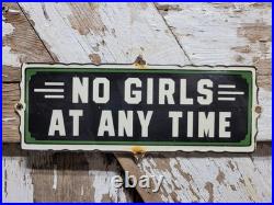 Vintage No Girls Porcelain Sign Rare Old Brothel Art Deco Door Plaque Bar Lounge