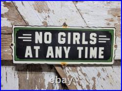 Vintage No Girls Porcelain Sign Rare Old Brothel Art Deco Door Plaque Bar Lounge