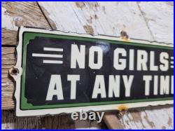 Vintage No Girls Porcelain Sign Rare Old Brothel Art Deco Door Plaque Bar Lounge