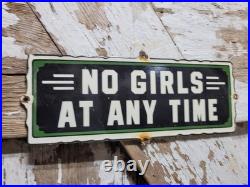 Vintage No Girls Porcelain Sign Rare Old Brothel Art Deco Door Plaque Bar Lounge