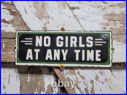 Vintage No Girls Porcelain Sign Rare Old Brothel Art Deco Door Plaque Bar Lounge